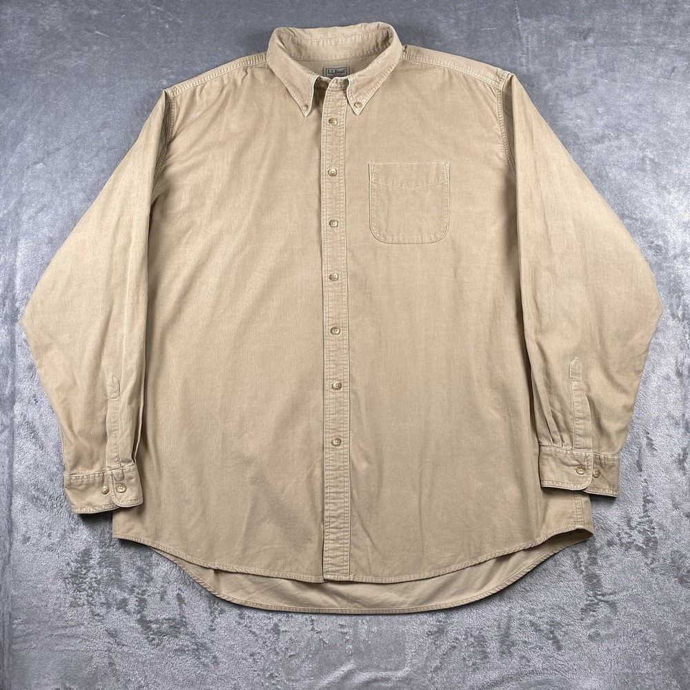 LL Bean Shirt Mens Size XXL Tall Beige Long Sleeve Corduroy Button Down 0YQ71 - Picture 1 of 13